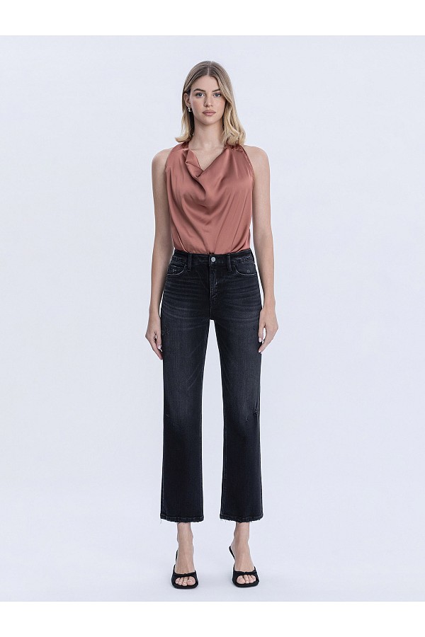 MID RISE BLACK ANKLE STRAIGHT JEANS...
